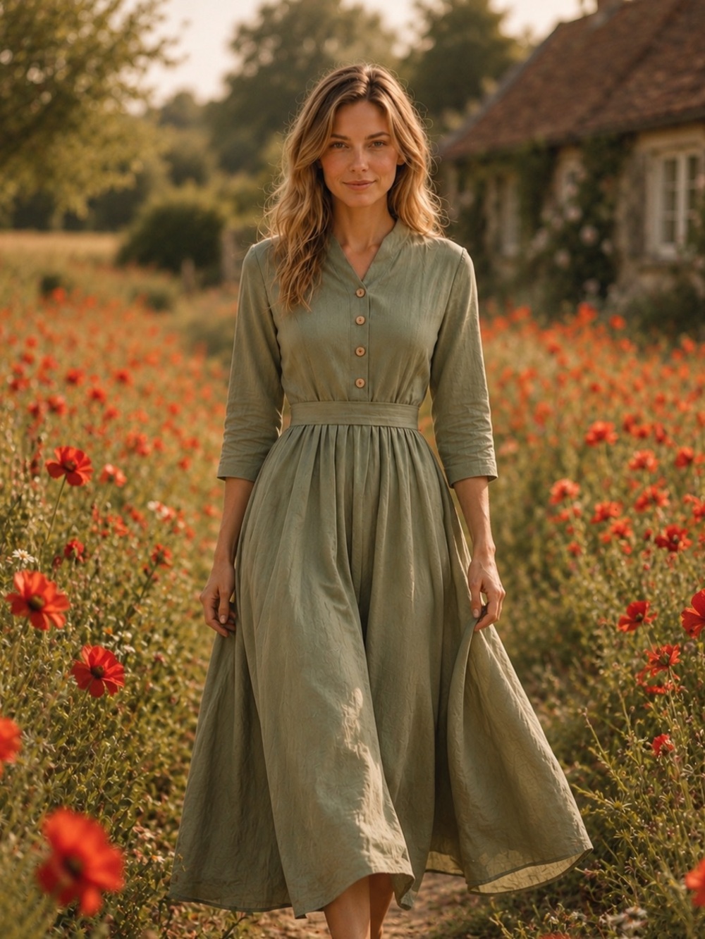 Elegant Green Midi Dress 198